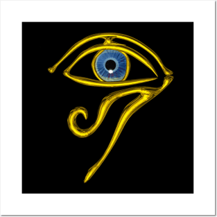 BLUE TALISMAN / GOLD HORUS EYE  IN BLACK Egyptian Divinity Posters and Art